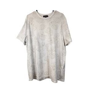 Men’s Express White Tan Floral Print Crew Neck Shirt Short 
Sleeve T Shirt